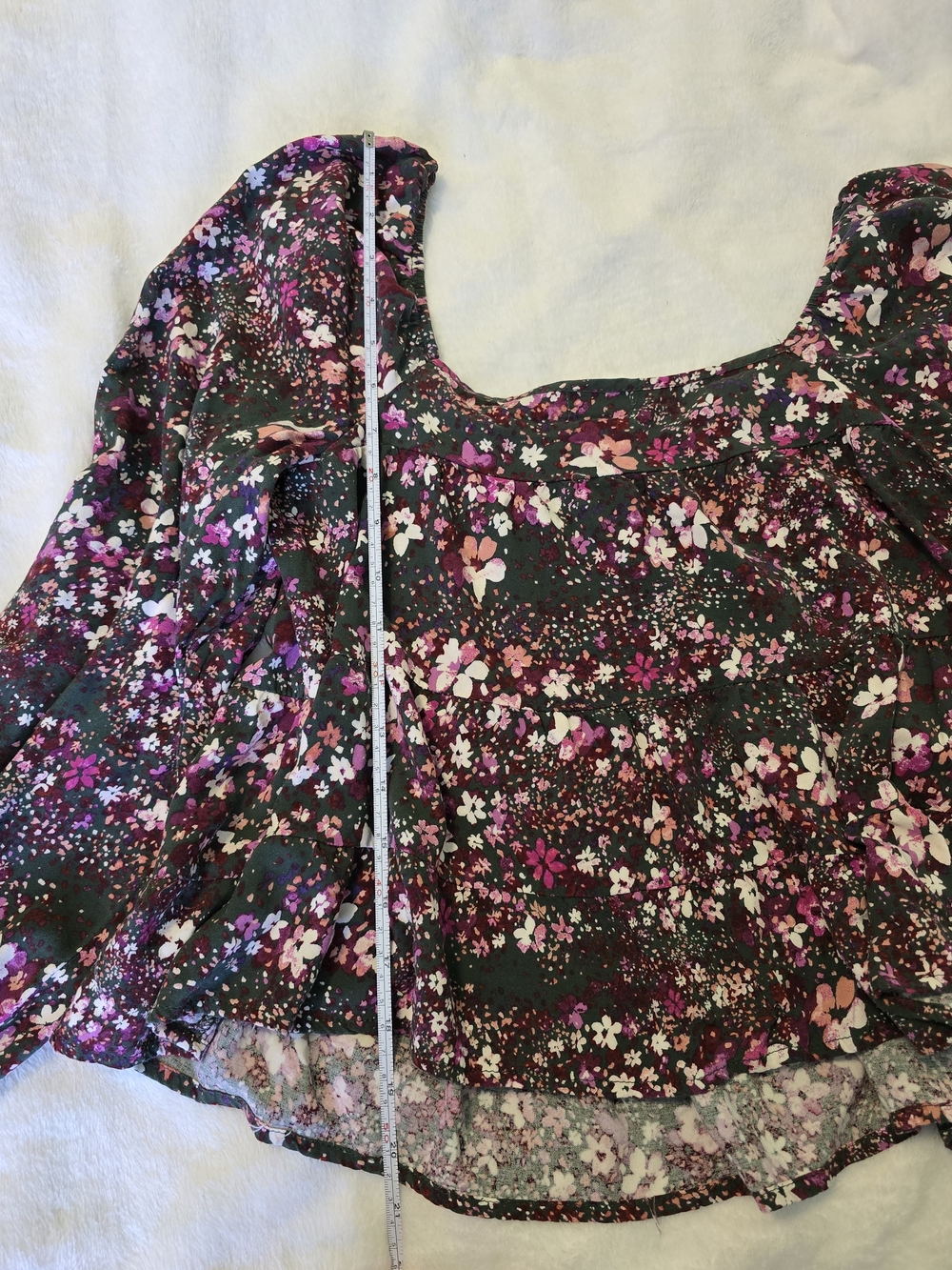 Love,Fire Dark Green Floral Square Neck Peasant/Peplum Top M - Picture 6 of 9